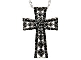 Black Spinel Rhodium Over Sterling Silver Cross Pendant With Chain .85ctw