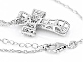 White Zircon Rhodium Over Sterling Silver Cross Slide With Chain 1.04ctw