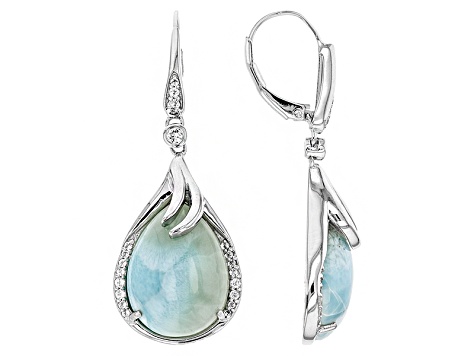 Blue Larimar Rhodium Over Sterling Silver Earrings .32ctw