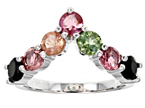 Multi-Tourmaline Rhodium Over Sterling Silver Ring 1.61ctw