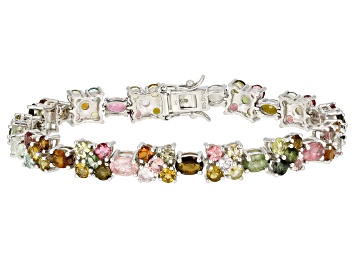 Picture of Multi-Tourmaline Rhodium Over Sterling Silver Bracelet 13.78ctw