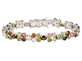 Multi-Tourmaline Rhodium Over Sterling Silver Bracelet 13.78ctw