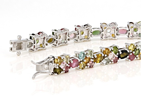 Multi-Tourmaline Rhodium Over Sterling Silver Bracelet 13.78ctw