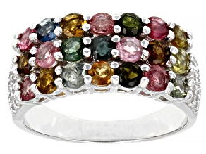 Multicolor Tourmaline Rhodium Over Sterling Silver Ring 1.95ctw