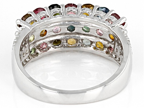 Multicolor Tourmaline Rhodium Over Sterling Silver Ring 1.95ctw