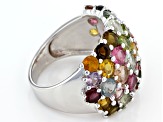 Multi-Tourmaline Rhodium Over Sterling Silver Dome Ring 5.90ctw