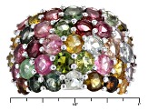 Multi-Tourmaline Rhodium Over Sterling Silver Dome Ring 5.90ctw