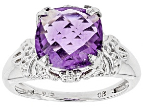 Purple Amethyst Rhodium Over Sterling Silver Ring 3.80ct