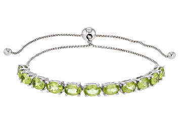 Picture of Green Peridot Rhodium Over Sterling Silver Bracelet 4.40ctw