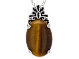 Brown Tiger's Eye Rhodium Over Sterling Silver Jewelry Set