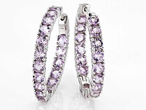Lavender Amethyst Rhodium Over Sterling Silver Hoop Earrings