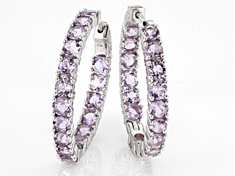 Lavender Amethyst  Rhodium Over Sterling Silver Hoop Earrings 6.80ctw