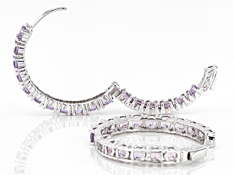 Lavender Amethyst  Rhodium Over Sterling Silver Hoop Earrings 6.80ctw