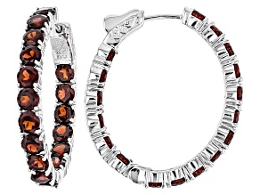 Red Garnet Rhodium Over Sterling Silver Hoop Earrings 9.00ctw