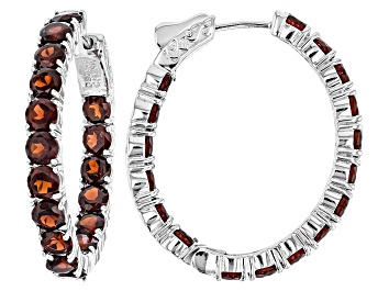 Picture of Red Garnet Rhodium Over Sterling Silver Hoop Earrings 9.00ctw