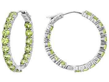 Picture of Green Peridot Rhodium Over Sterling Silver Hoop Earrings 8.84ctw