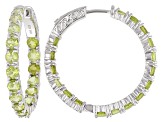 Green Peridot Rhodium Over Sterling Silver Hoop Earrings 8.84ctw