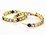 Multi-gem 18k yellow gold over silver hoop earrings 8.56ctw