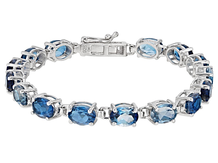 Huang and Co 13.00 Carat Genuine Blue Topaz Solid .925 Sterling Silver Double Tennis Bracelet