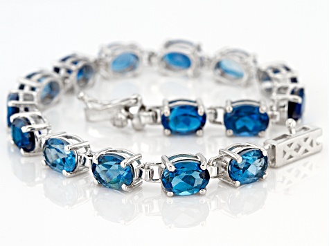 London Blue Topaz Rhodium Over Sterling Silver Bracelet 17.00ctw ...