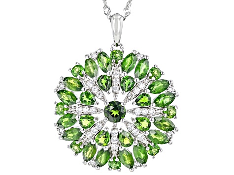 Green Chrome Diopside Rhodium Over Sterling Silver Pendant With Chain 6.61ctw
