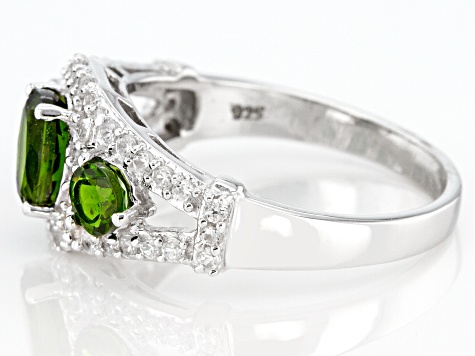 Green Chrome Diopside Rhodium Over Sterling Silver Ring 1.75