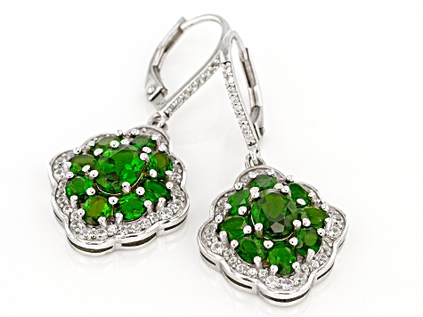 1.5 Ct Chrome Diopside Lever Back Earrings Rhodium Plated Sterling Silver