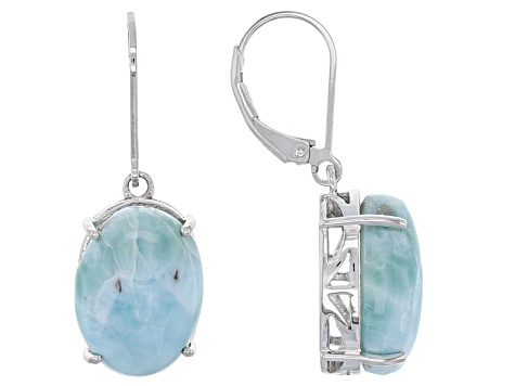 Blue Larimar Rhodium Over Sterling Silver Earrings