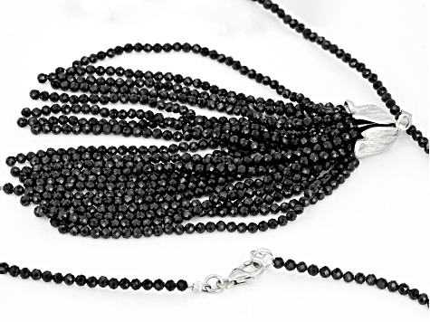 Black Spinel Rhodium Over Sterling Silver Beaded Necklace - CTB503