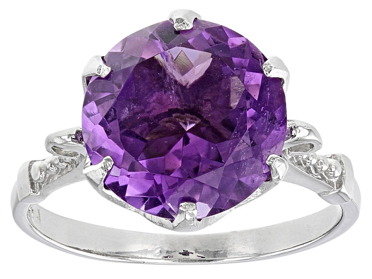 Purple Amethyst Rhodium Over Sterling Silver Ring 6.55ct