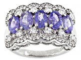 Blue Tanzanite Rhodium Over Sterling Silver Ring 3.15ctw