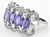 Blue Tanzanite Rhodium Over Sterling Silver Ring 3.15ctw