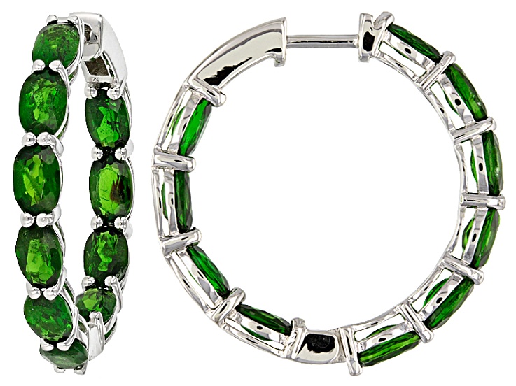 Green Chrome Diopside Rhodium Over Sterling Silver Hoop