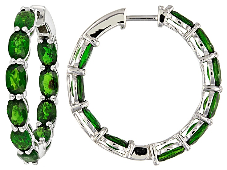 Green Chrome Diopside Rhodium Over Sterling Silver Hoop Earrings 10.50ctw -  DOCX814