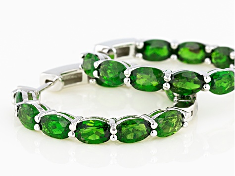 Green Chrome Diopside Rhodium Over Sterling Silver Hoop Earrings 10.50ctw -  DOCX814