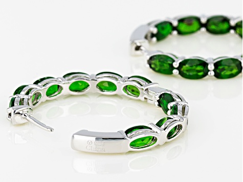 Green Chrome Diopside Rhodium Over Sterling Silver Hoop Earrings 10.50ctw