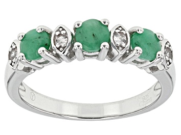 Picture of Green Sakota Emerald Rhodium Over Sterling Silver Ring .96ctw