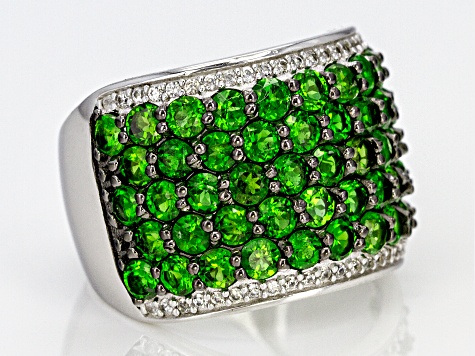 Green Chrome Diopside Rhodium Over Sterling Silver Ring 4.47ctw