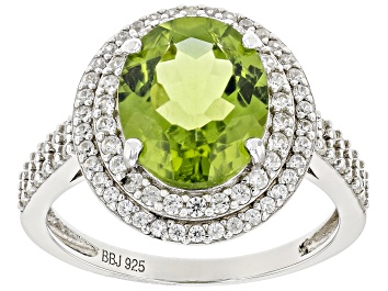 1.20ct Peridot August Birthstone W/ .84ctw 925 Sterling Silver Solitaire Ring