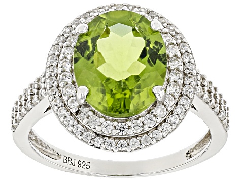 Green Peridot Rhodium Over Sterling Silver Ring 4.10ctw