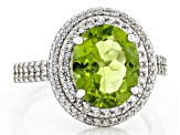 Green Peridot Rhodium Over Sterling Silver Ring 4.10ctw