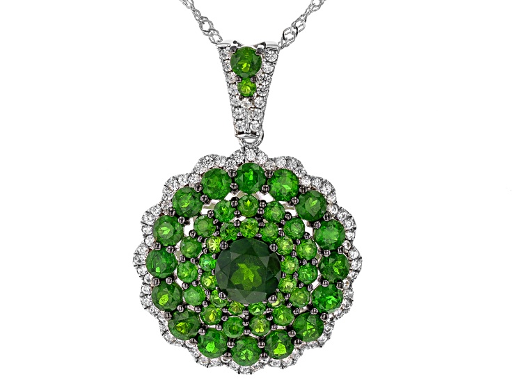 Green Chrome Diopside Rhodium Over Sterling Silver Pendant