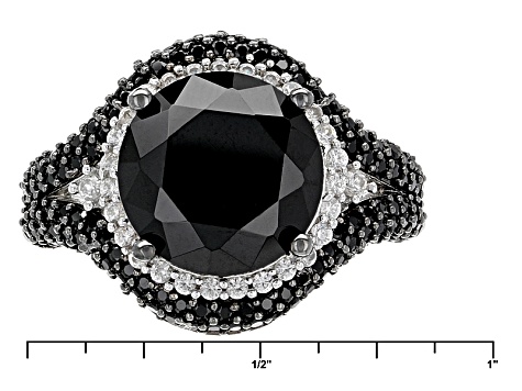 Black Spinel Rhodium Over Sterling Silver Ring 6.72ctw