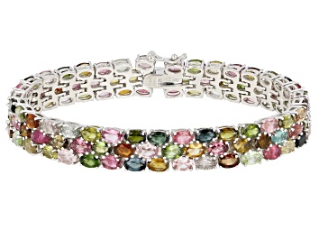Picture of Multi-Tourmaline Rhodium Over Sterling Silver Bracelet 22.00ctw