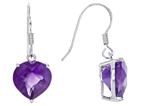 Purple African Amethyst Rhodium Over Sterling Silver Heart Shape Earrings 5.50ctw