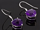 Purple African Amethyst Rhodium Over Sterling Silver Heart Shape Earrings 5.50ctw