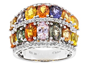Multi-Color Sapphire Sterling Silver Band Ring 8.42ctw