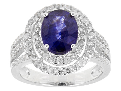 Blue Mahaleo(R) Sapphire Rhodium Over Sterling Silver Ring 4.00ctw