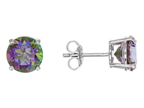 Mystic Fire ® Green Topaz Rhodium Over Sterling Silver Stud Earrings 4.25ctw