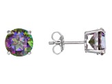 Mystic Fire® Green Topaz Rhodium Over Sterling Silver Stud Earrings 4.25ctw
